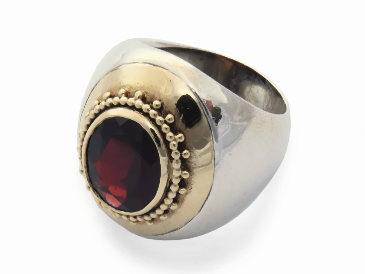 R1113-1 Chunky Two Tone Ring with Garnet