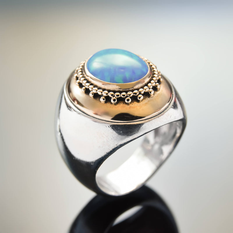 R1113 Chunky Two Tone Ring with Opal