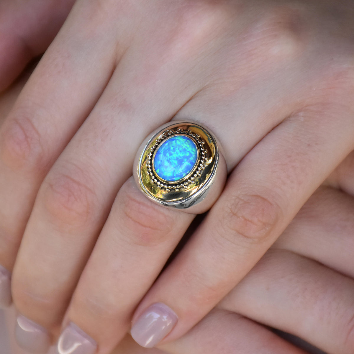 R1113 Chunky Two Tone Ring with Opal