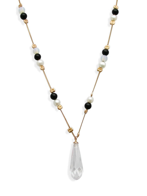 NG0030 Black and White stones station necklace