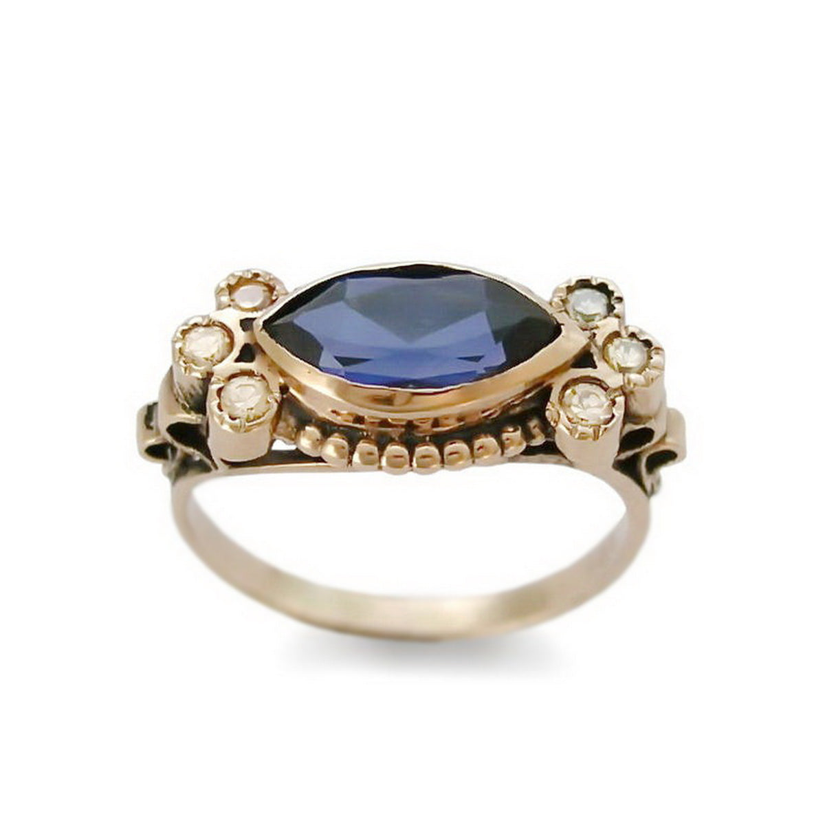 RG1123 Rose Gold Victorian ring with Marquise Sapphire