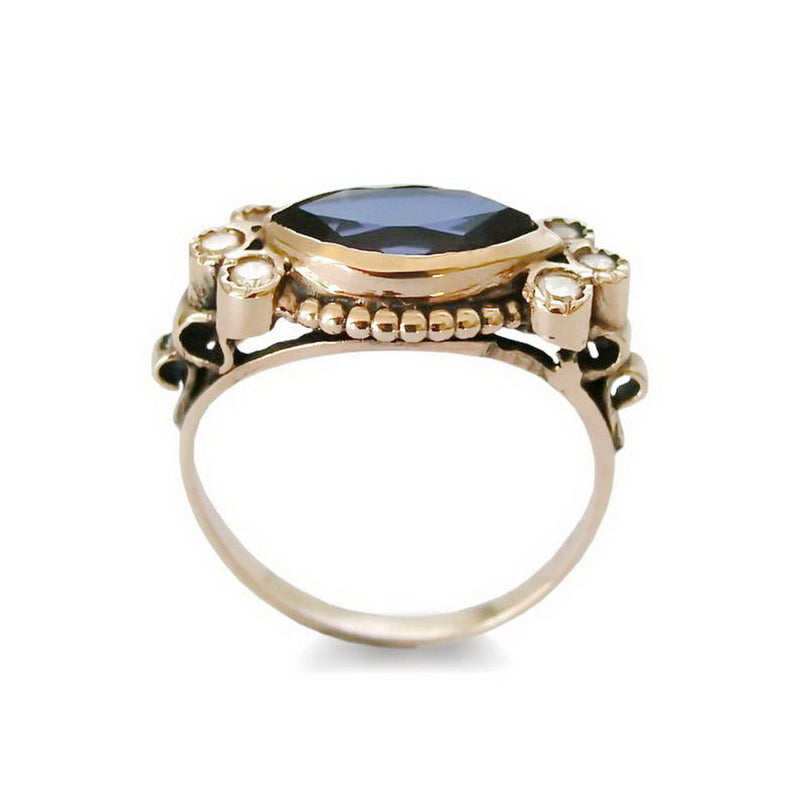 RG1123 Rose Gold Victorian ring with Marquise Sapphire