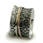 R1209AS Oxidized Silver floral spinner ring