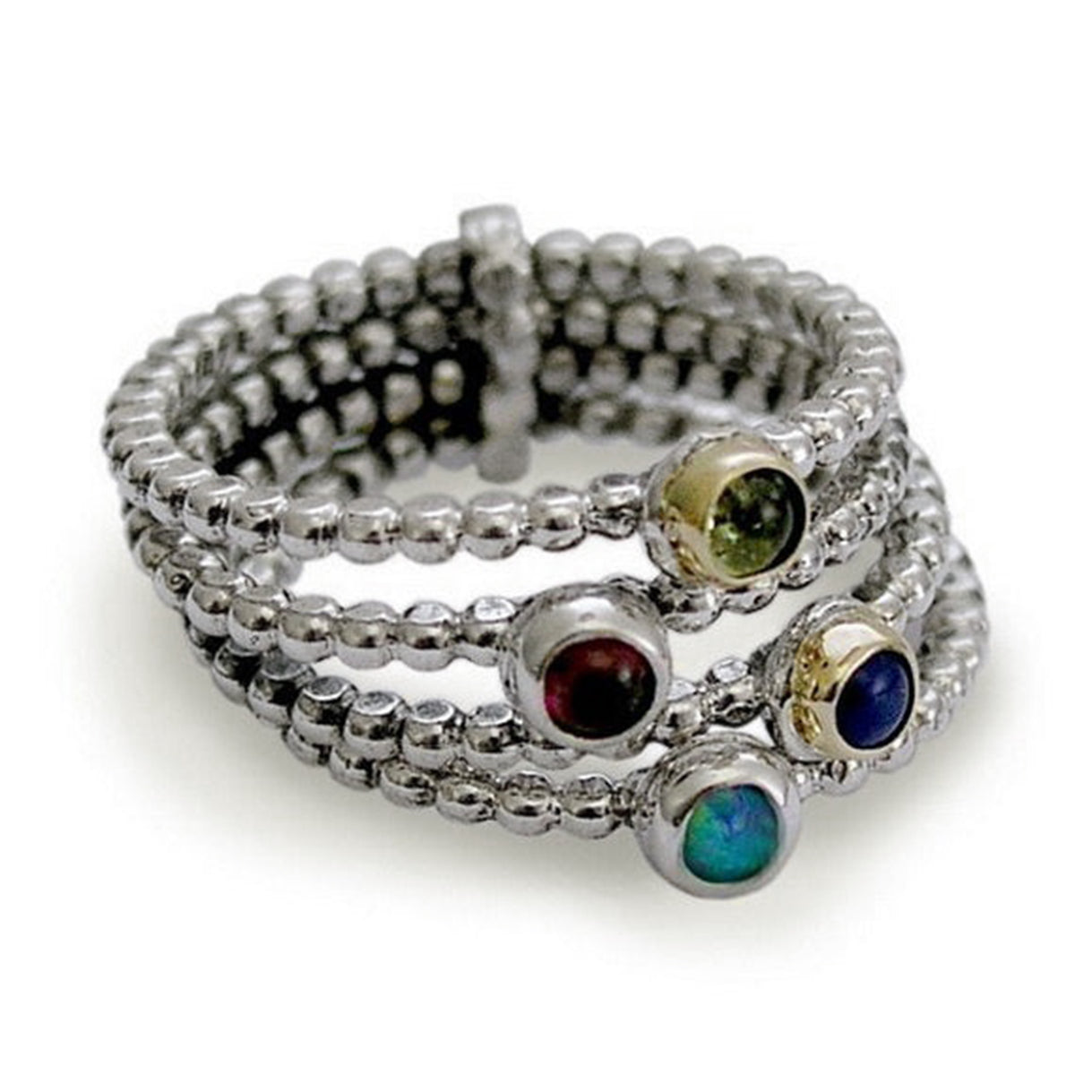 R1606G Dotted silver Birthstones ring set