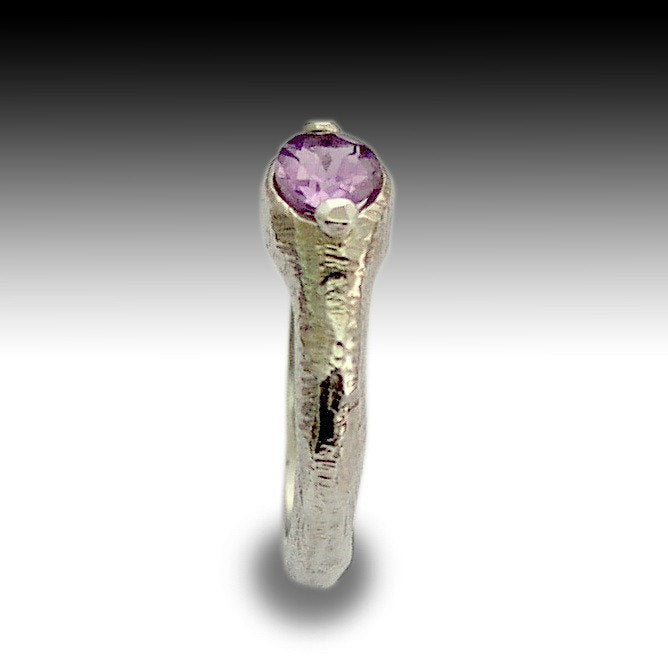 R1481A Oval Amethyst textured silver ring