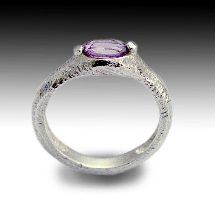 R1481A Oval Amethyst textured silver ring