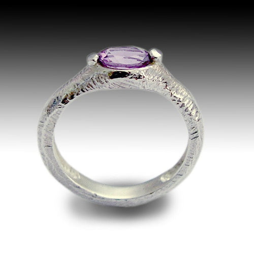 R1481A Oval Amethyst textured silver ring