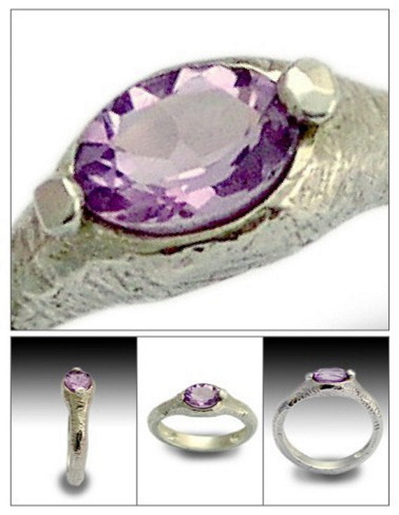 R1481A Oval Amethyst textured silver ring