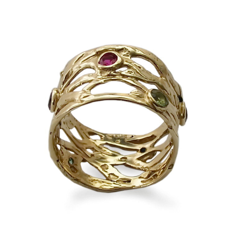 RG1378 Birthstones organic gold ring