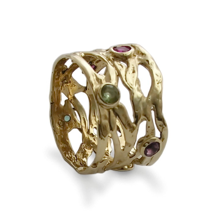 RG1378 Birthstones organic gold ring