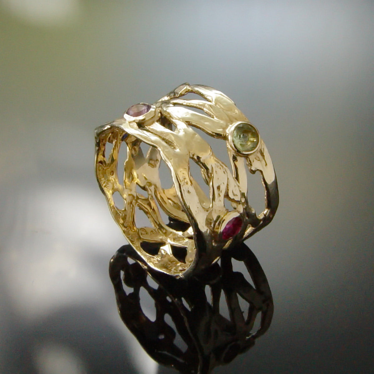 RG1378 Birthstones organic gold ring