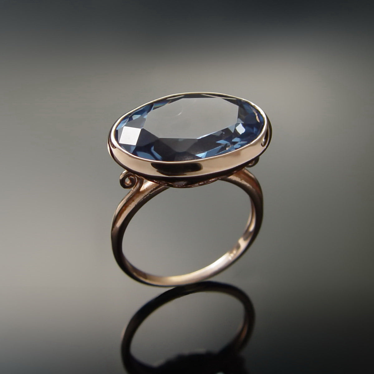 RG1502 Rose Gold Victorian Ring with Sky Blue Quartz