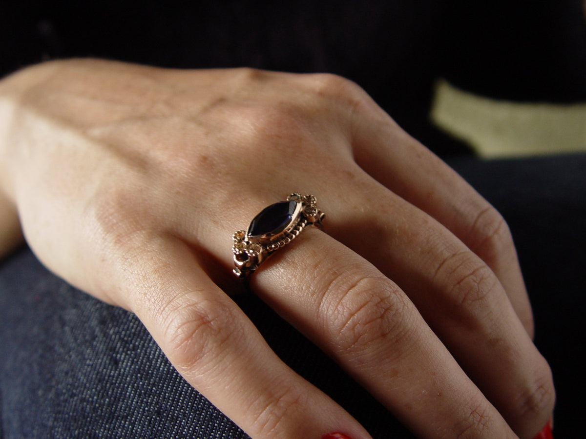 RG1123 Rose Gold Victorian ring with Marquise Sapphire