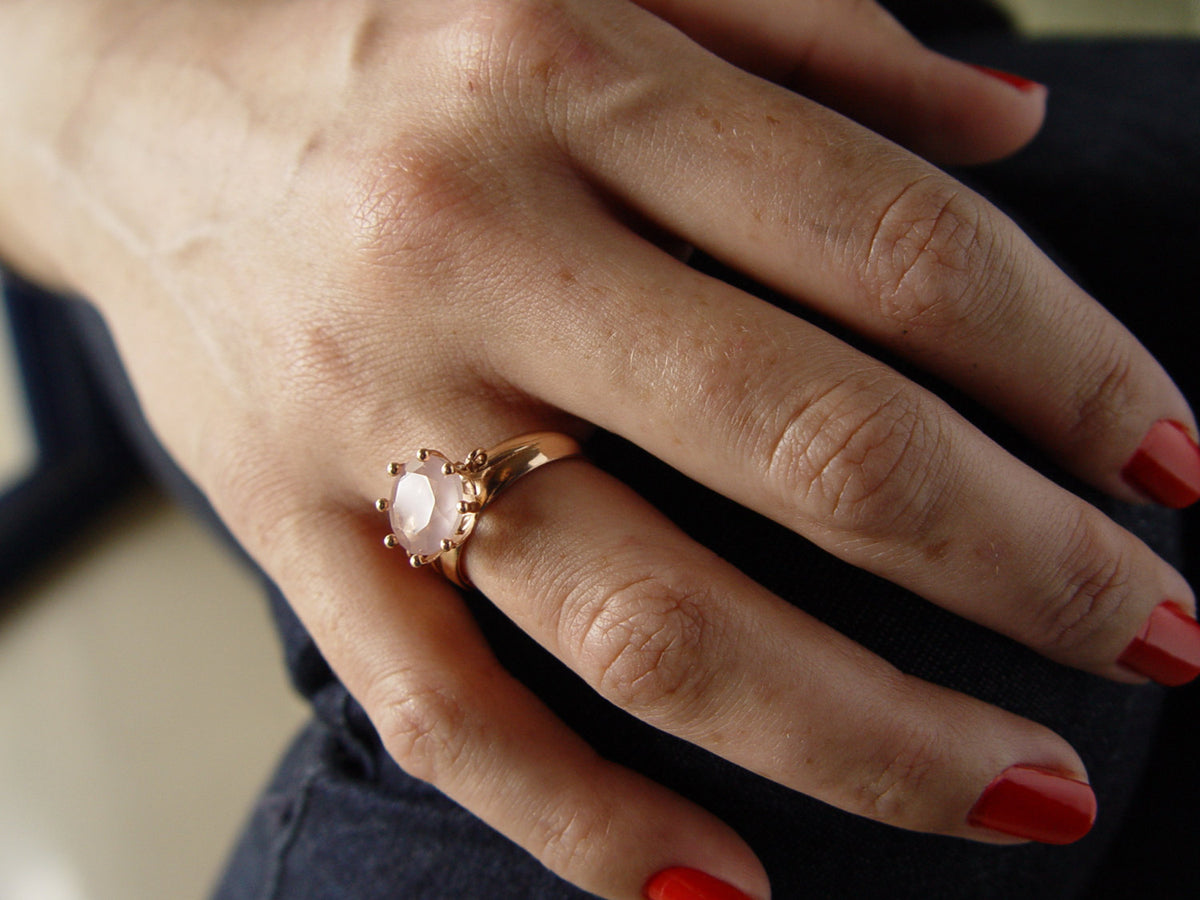 RG1503 Rose Gold Crown Ring with Green Quartz