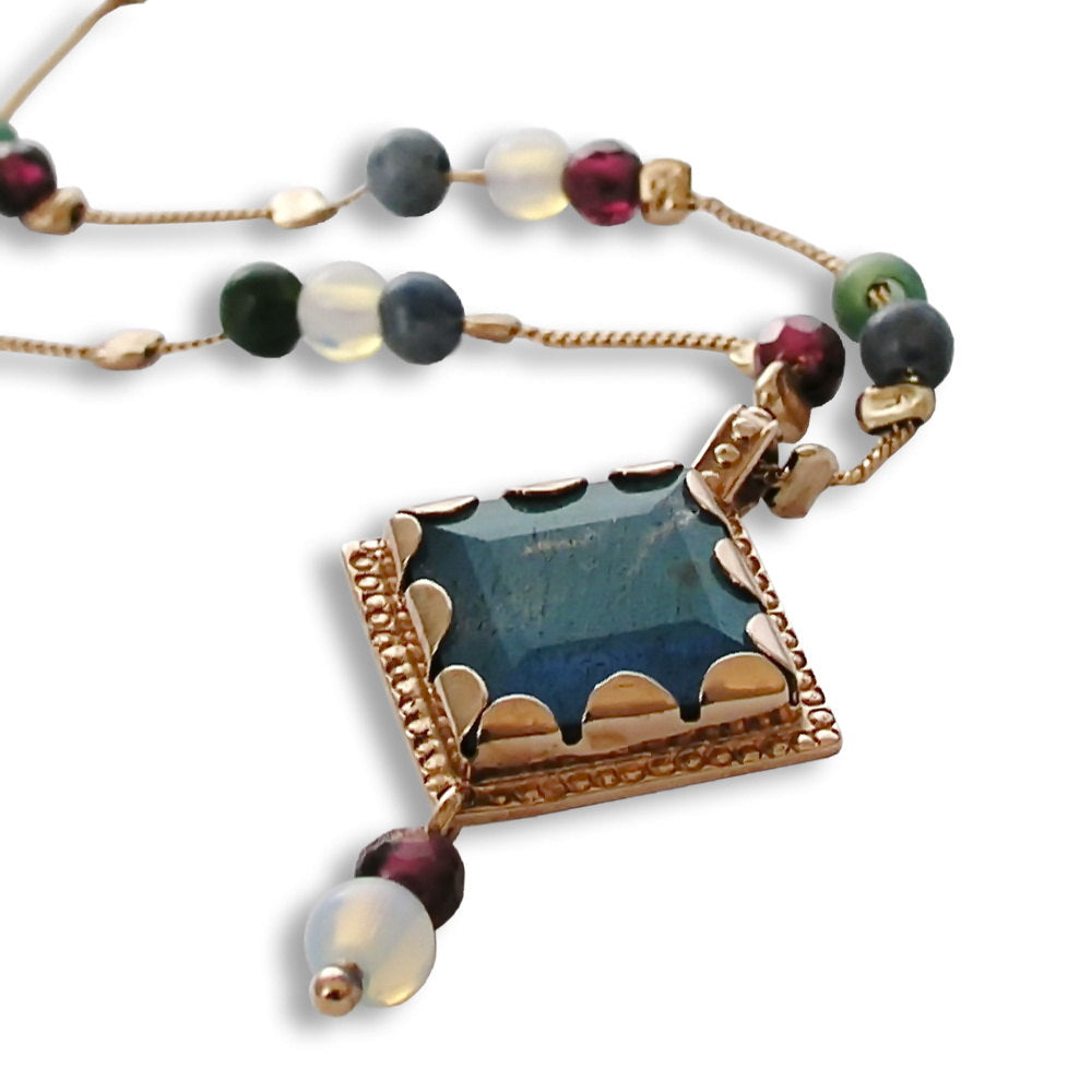 NG8833X Square Labradorite gold station necklace