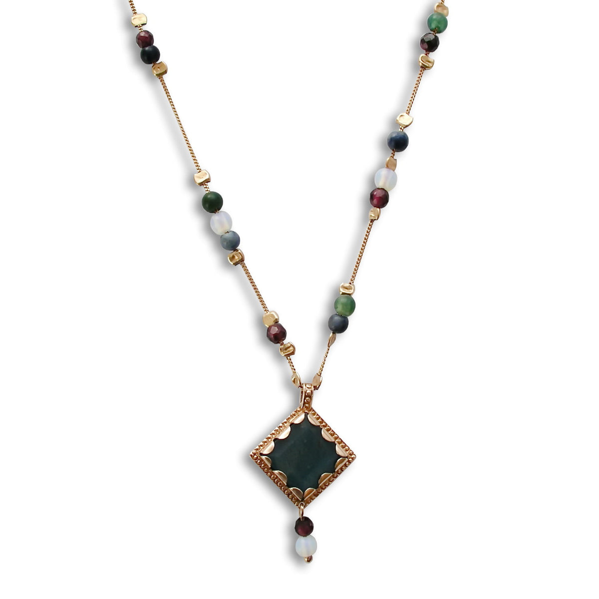 NG8833X Square Labradorite gold station necklace