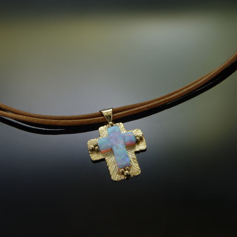 NG8963 Opal and Gold cross necklace