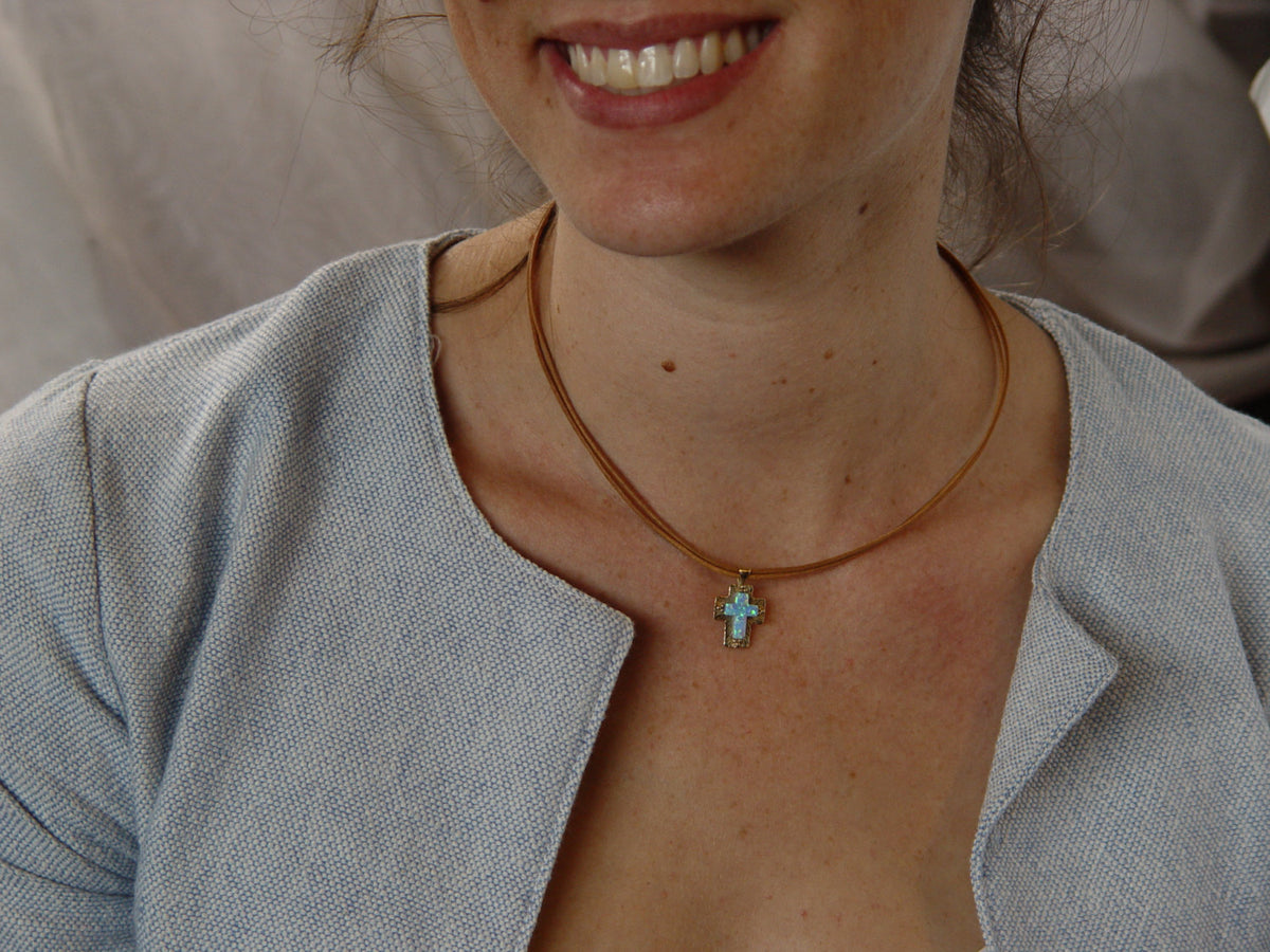 NG8963 Opal and Gold cross necklace