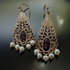 EG0795 Rose Gold Chandelier Earrings with Garnets and Pearls