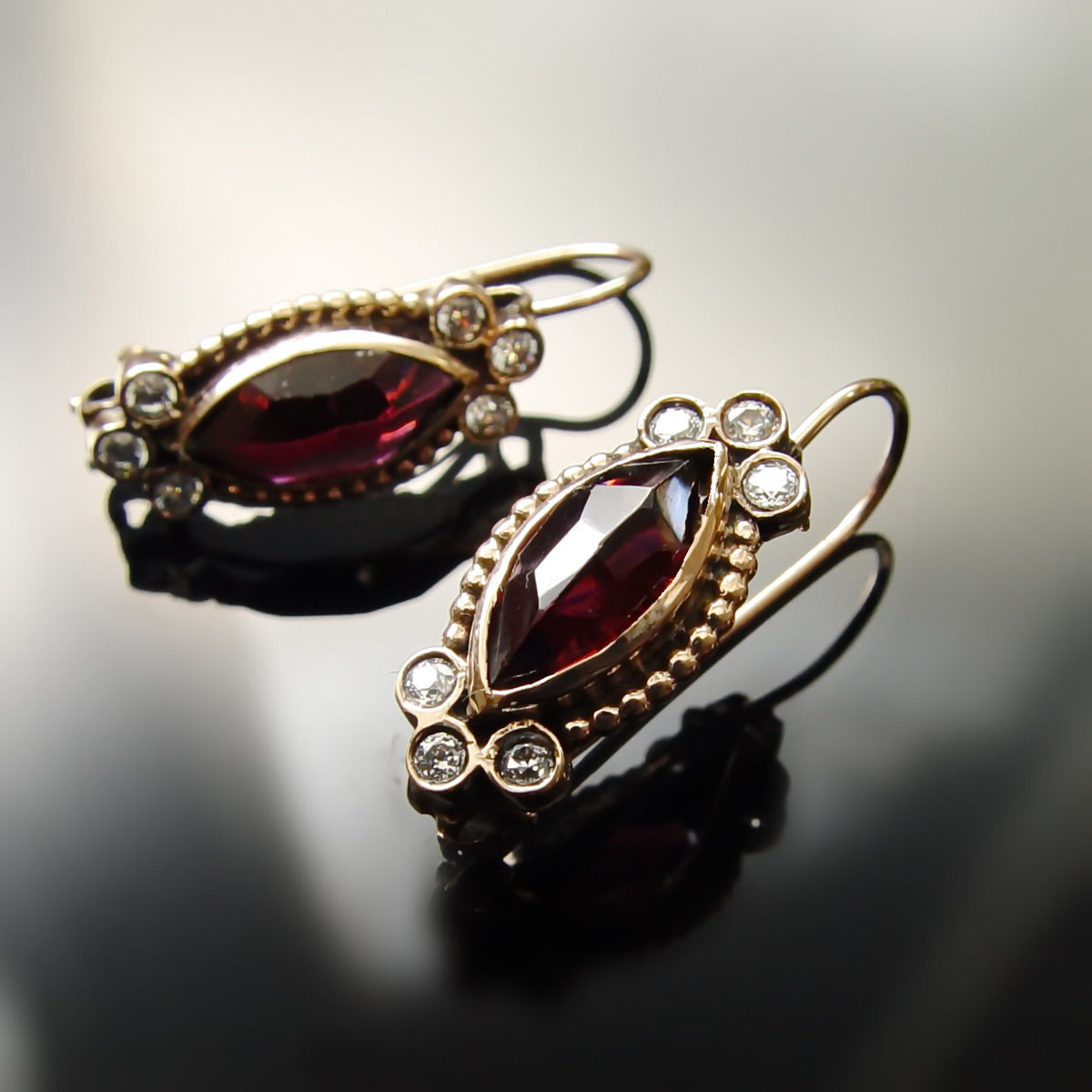 EG0398 Marquise Garnet and CZ earrings