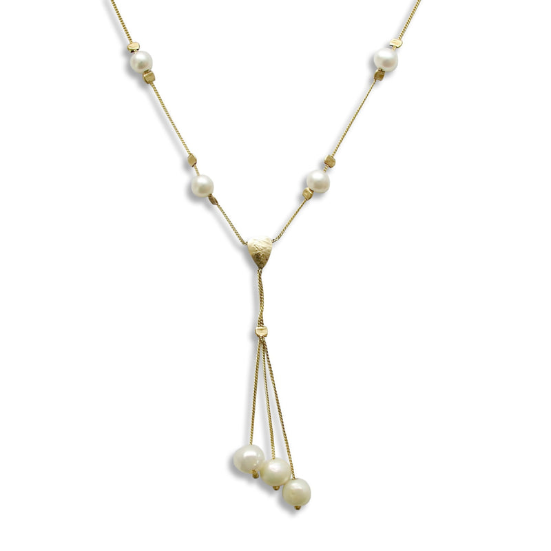 NG8847-1 Gold Lariyat necklace with white Pearls