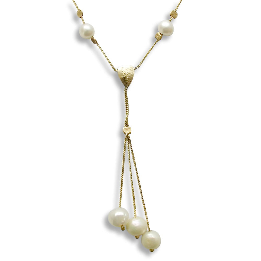 NG8847-1 Gold Lariyat necklace with white Pearls