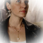 NG8847-1 Gold Lariyat necklace with white Pearls