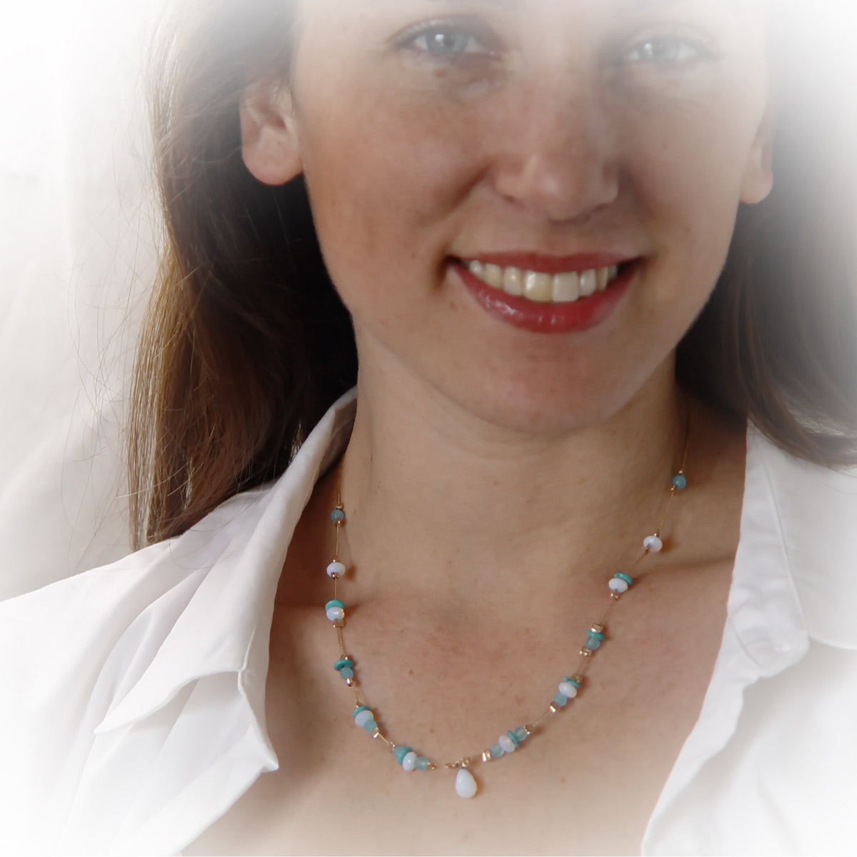 NG0027 Blue gemstones beaded necklace