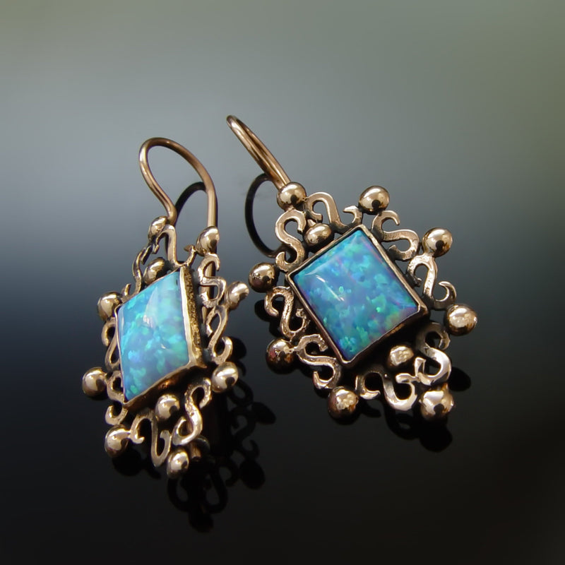 EG0718 Filigree Opal square earrings
