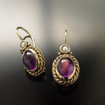 EG0732 Gold Drop Earrings with Oval Amethyst and Pearl