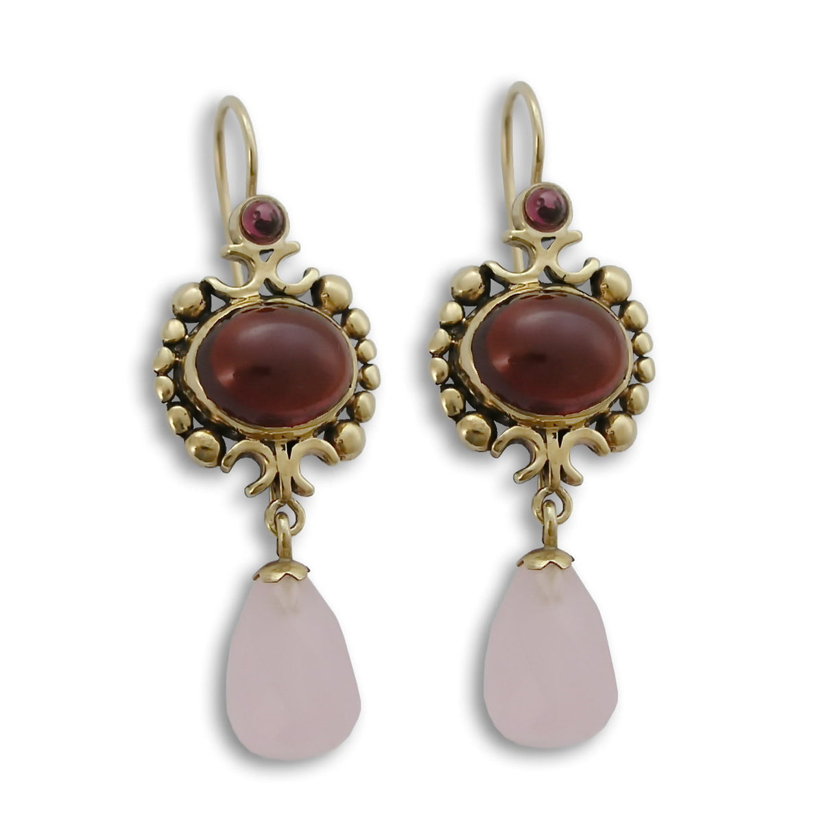 EG0712-1 Celtic Garnet and Rose Quartz Earrings