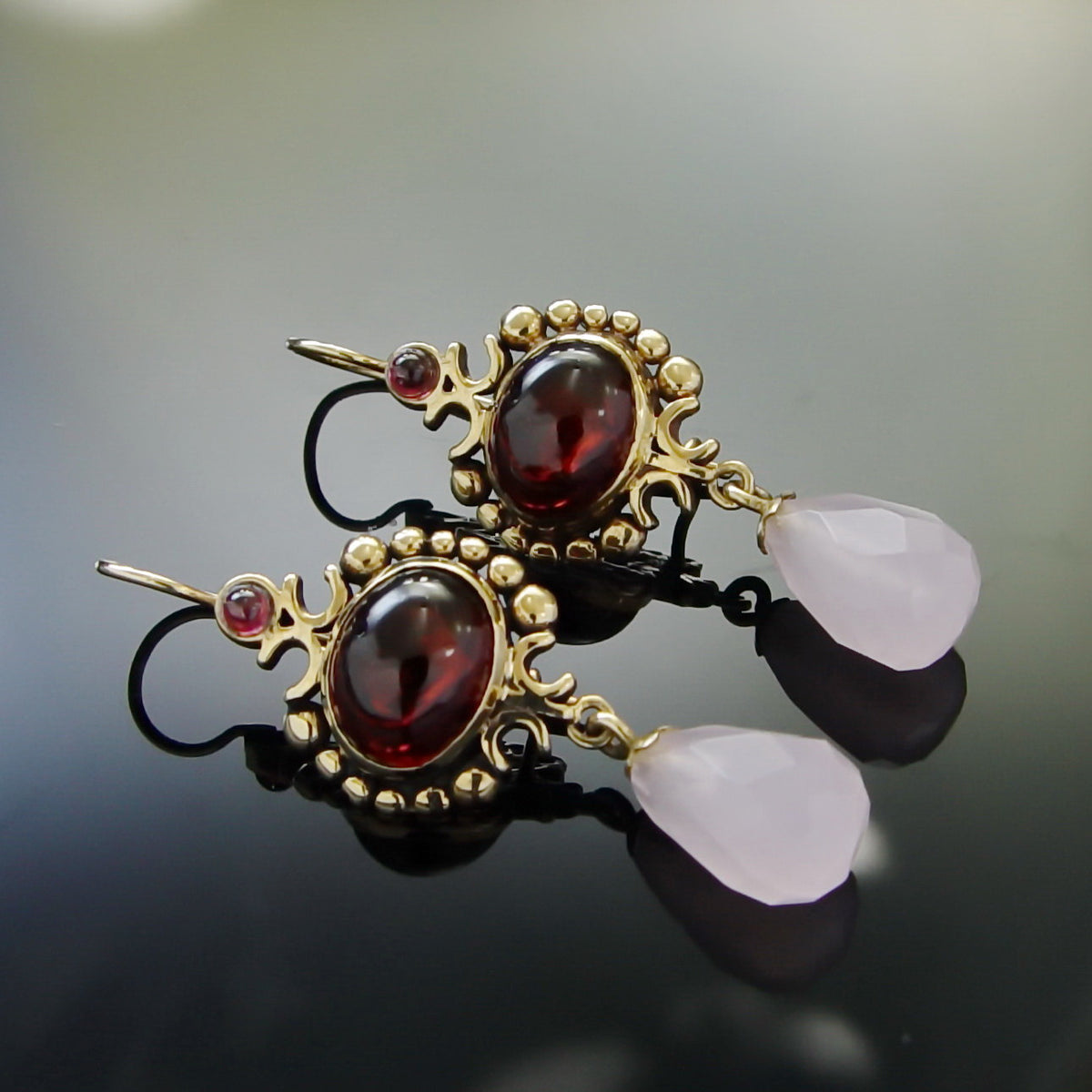 EG0712-1 Celtic Garnet and Rose Quartz Earrings