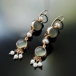 EG0759D-1 Gold Chandelier earrings with Green Quartz and Pearls