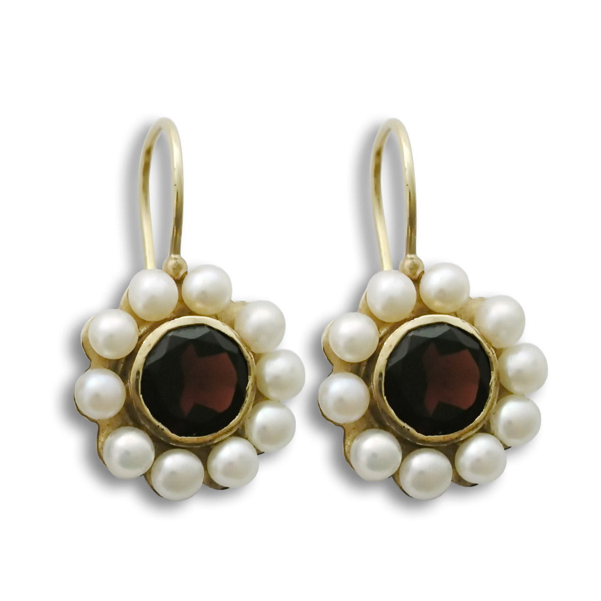 EG0738 Pearl and Garnet flower earrings