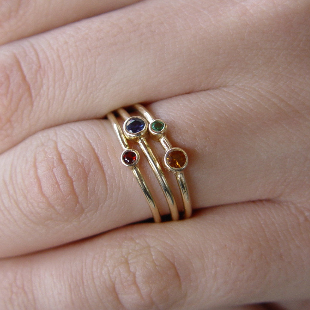 RG1803-2 Dual stones gold stacking ring