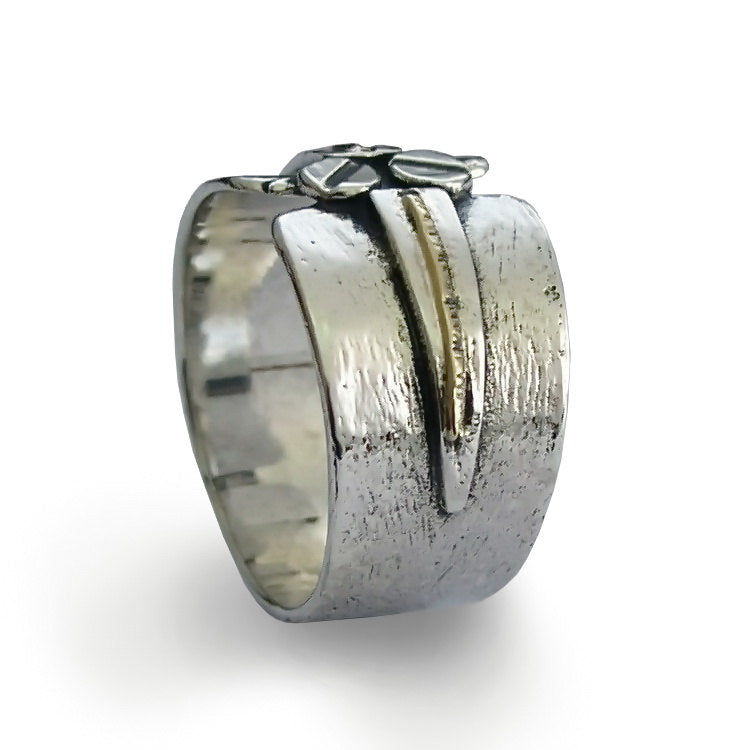 R1664 Wide mixed metals rivet ring