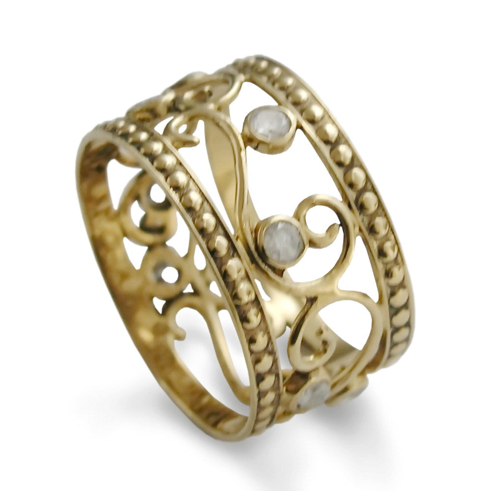 RG1267 Exquisite Filigree Gold Ring with Diamonds