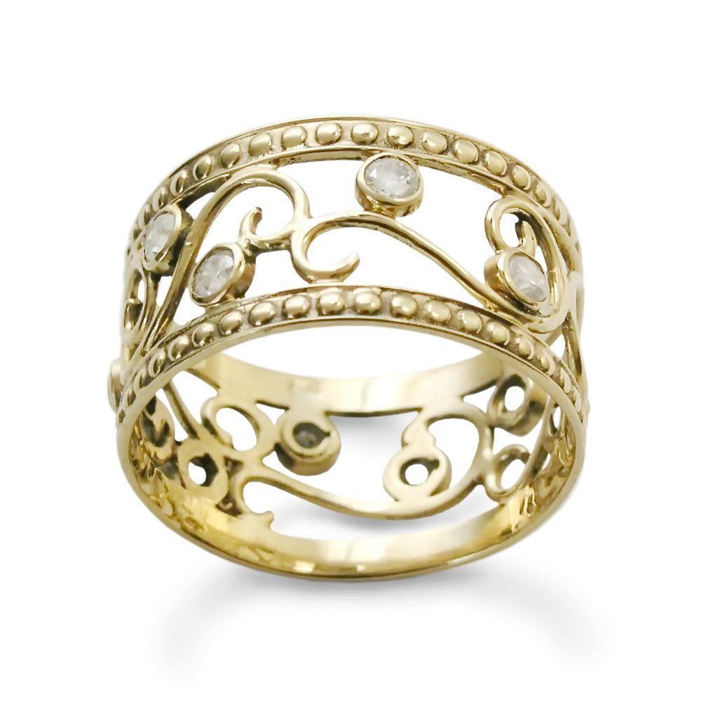 RG1267 Exquisite Filigree Gold Ring with Diamonds