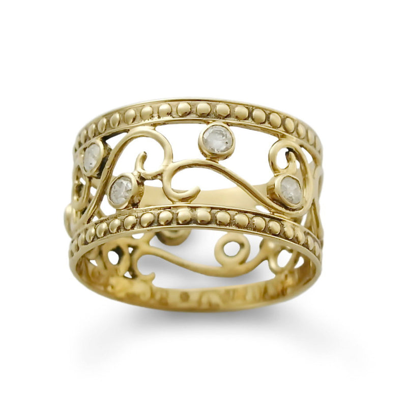 RG1267 Exquisite Filigree Gold Ring with Diamonds