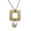 NG4465 Square hammered gold pendant necklace with Pearl