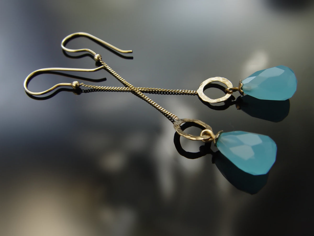 EG7737A Dainty gold bar earrings with blue Quartz