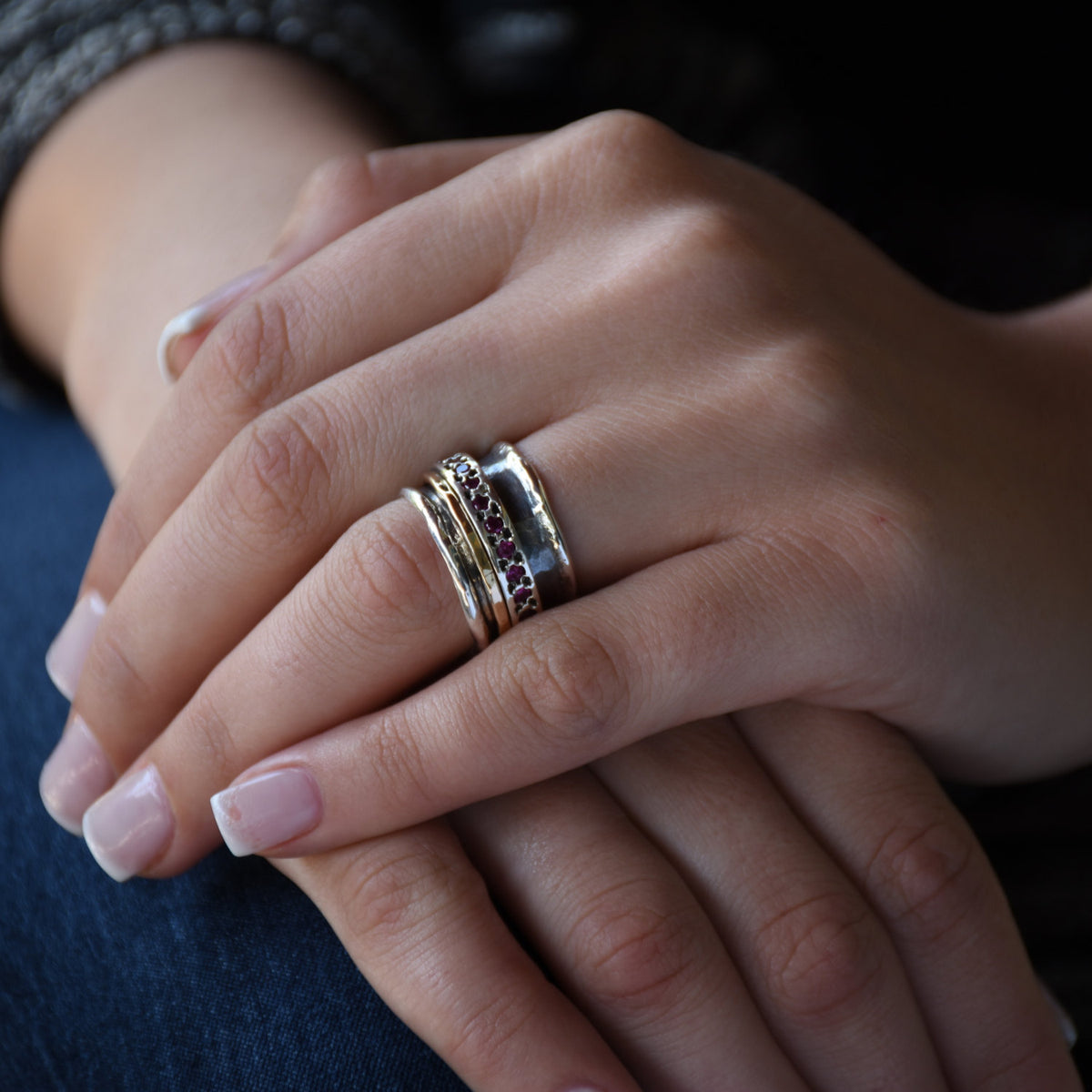 R1075M Rustic Silver Spinner Ring with Ruby