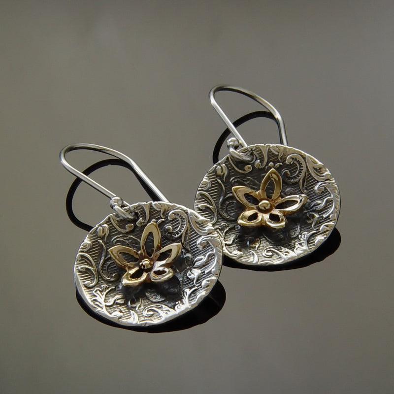 E2214 Gold and Silver floral Earrings