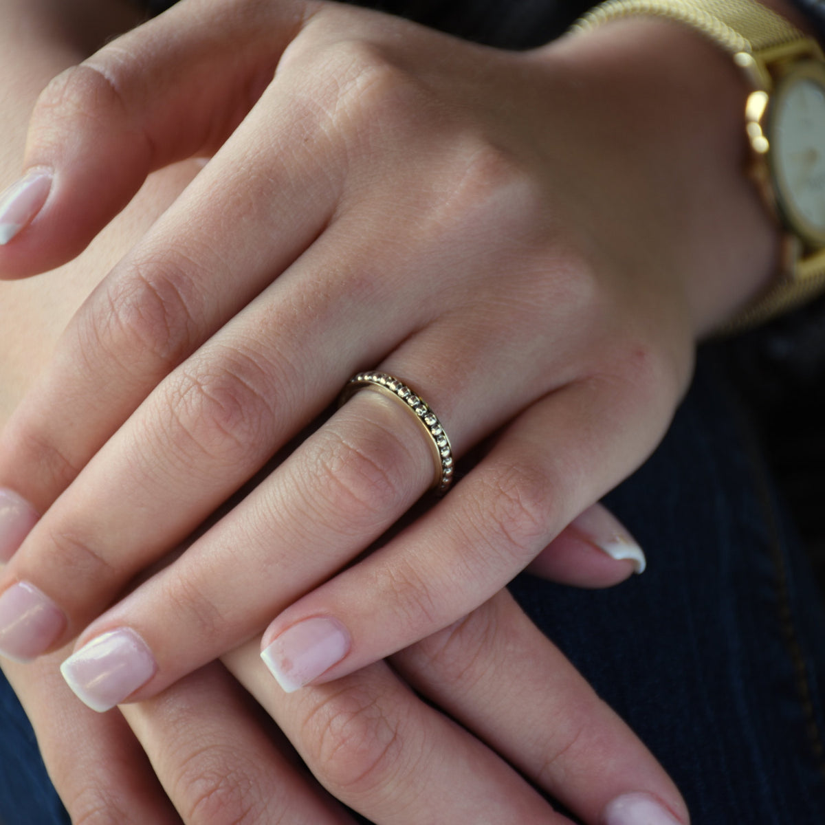 R0911C Brass and Silver Dotted Spinner Ring