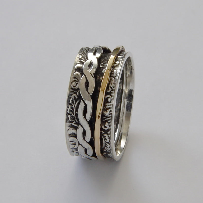 R1733B Braided silver band with gold spinner