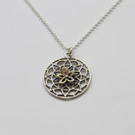 N4745 Mandala flower silver and gold necklace