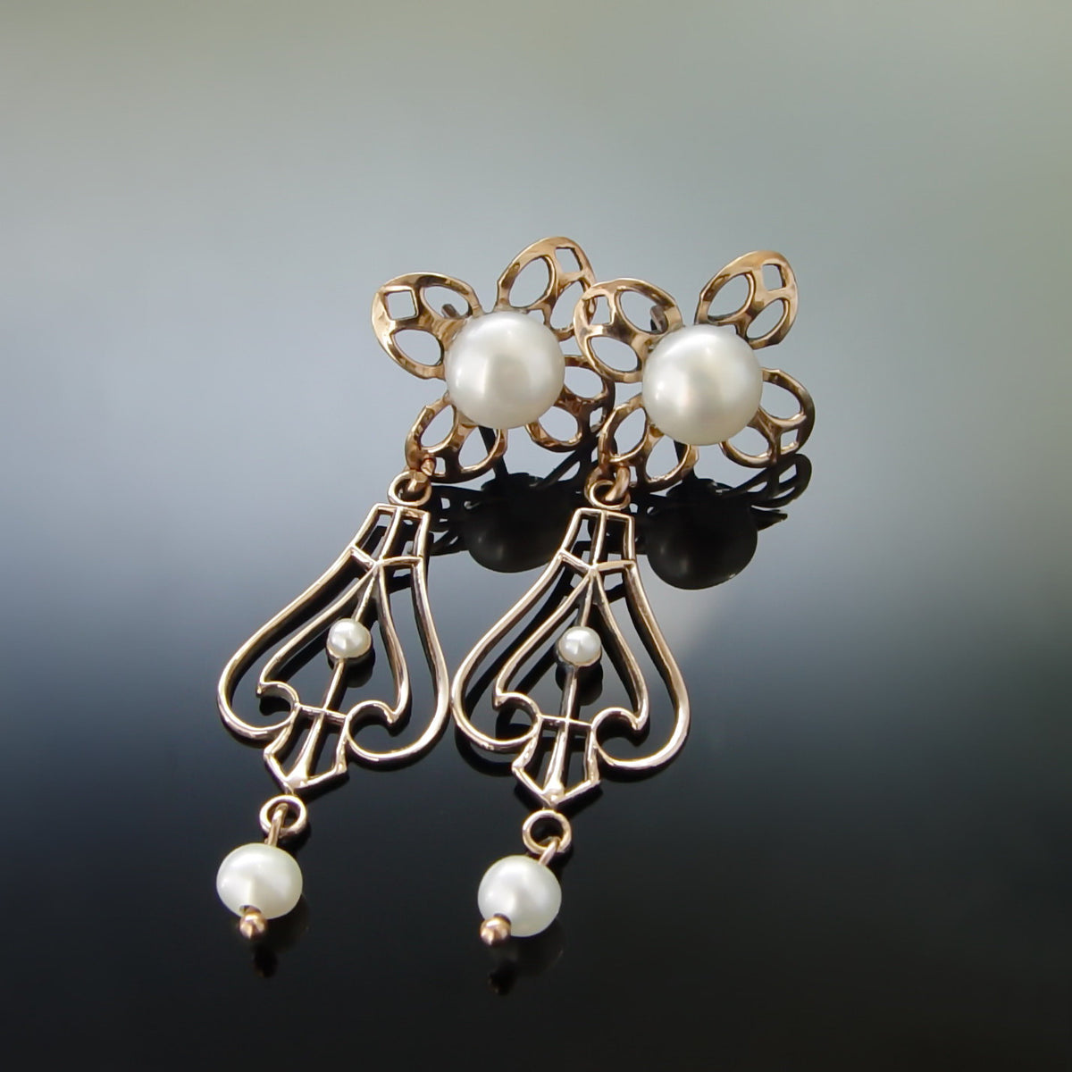 EG0797 Rose gold and Pearls Long Earrings