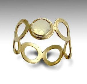 RG1266X Gold Circles Ring with Green Quartz