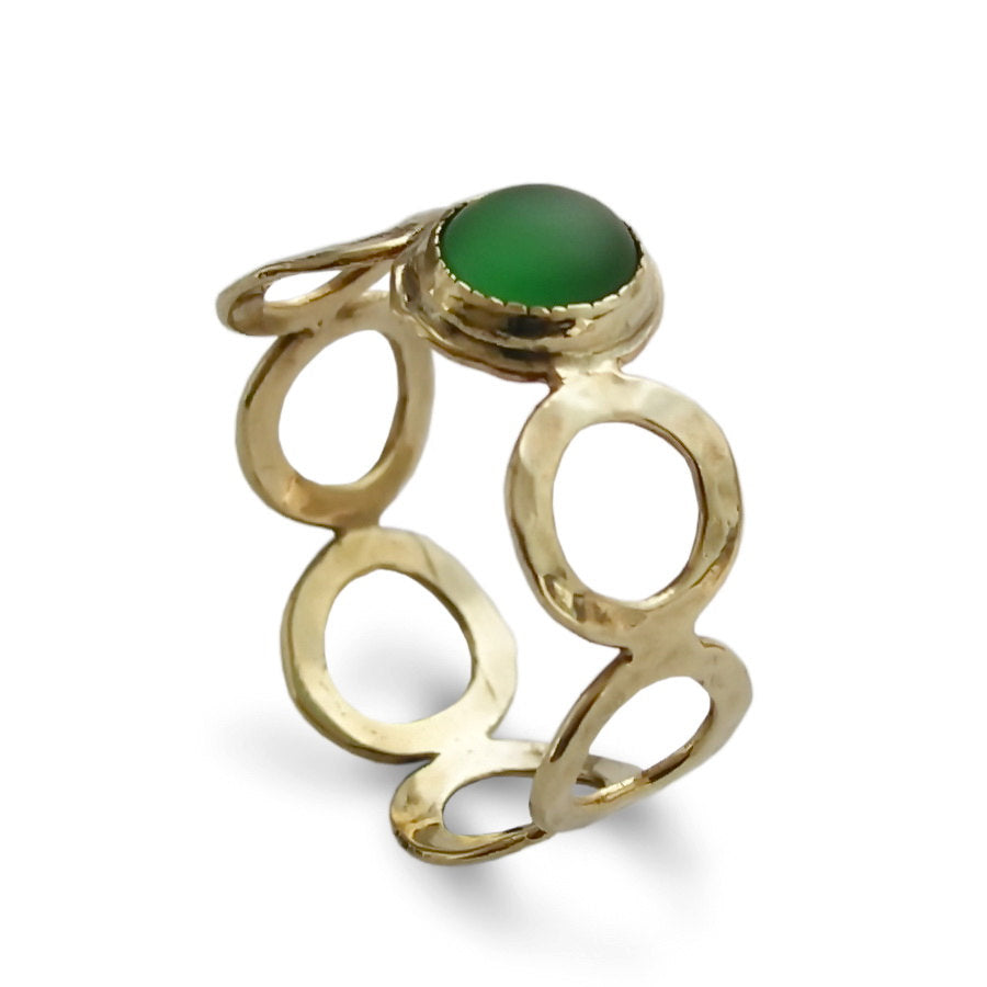 RG1266X Gold Circles Ring with Green Quartz