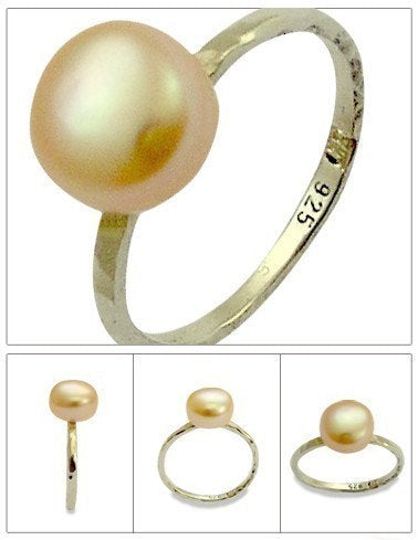 R1533 Peach Pearl silver ring